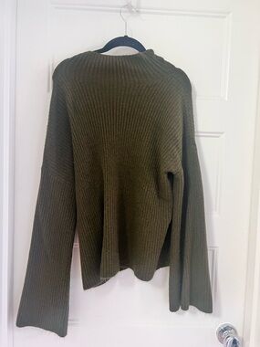 Anthropologie Ribbed Olive Cowl Sweater